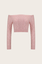 Cable-Knit Off-Shoulder Long Sleeve Sweater
