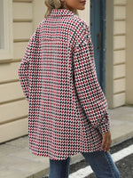 Houndstooth Button Up Long Sleeve Coat