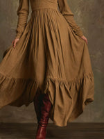 V-Neck Long Sleeve Ruffle Hem Dress