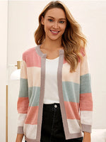 Color Block Button-Up Knit Cardigan