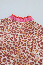 Leopard High Waist Ruffled Colorblock Trim Short Dress