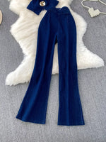 Button Detail Vest and Flare Jeans Denim Set