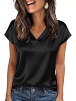 Satin V-Neck Short Sleeve Blouse