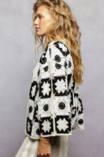 POL Open Front Cardigan with Varied Patterns