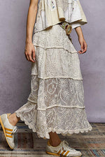 POL Floral Embroidered Tiered Crochet Skirt