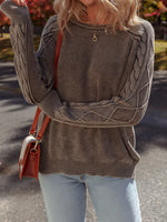 Contrast Cable Knit Sleeve Casual Sweater
