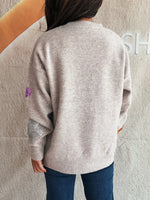 Sequin Flower Round Neck Long Sleeve Sweater