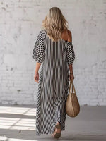 Full Size Striped One-Shoulder Casual Maxi Dress Plus Size