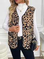 Leopard Fleece Vest Coat with Pockets