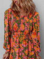 Smocked Floral Print Long Sleeve Maxi Dress