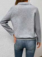 Perfee Half Buttoned Collared Neck Sweatshirt with Pocket