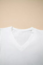 Eyelet Embroidered Flutter Sleeve Patchwork V Neck Tee