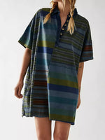 Striped Oversized Half Button Shirt Dress