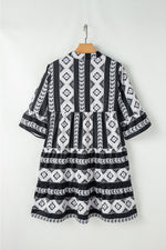 Geometric Print Ruffle Hem Mini Dress