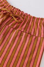 Stripe Button Pocket Tie Waist Casual Wide Leg Pants