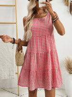 Plaid Round Neck Sleeveless Mini Dress