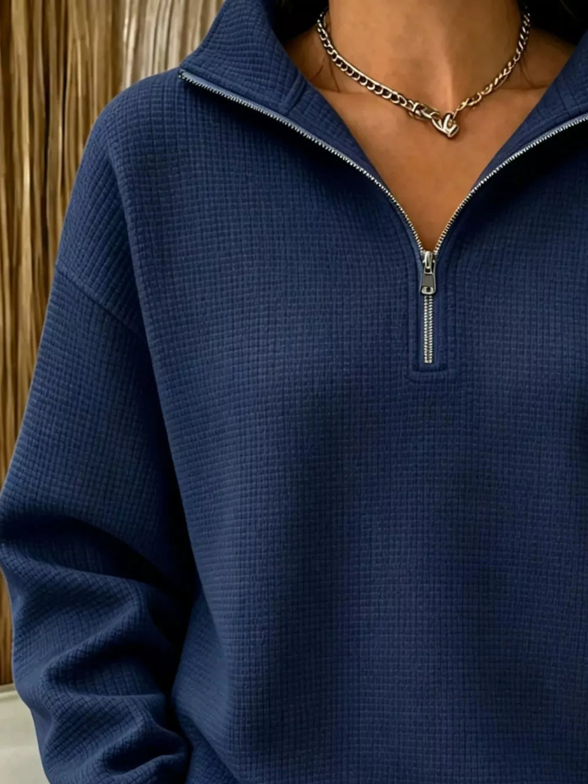 Full Size Waffle Knit Quarter-Zip Sweatshirt Plus Size