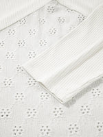 Eyelet Embroidered Loose V Neck Long Sleeve Top