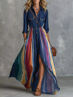 Multi-Color Striped Maxi Shirt Dress