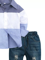 Children's Color Block Shirt & Ripped Jeans Set