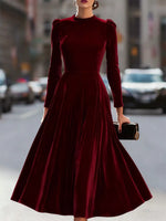 Velvet Long Sleeve A-Line Dress