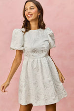 SO ME Floral Jacquard Bubble Shorts Sleeves Mini Dress