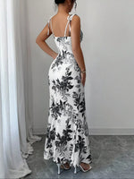 Printed Tie Strap Slit Maxi Dress