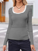 Striped Long Sleeve Scoop Neck T-Shirt