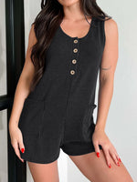 Button Detail Wide Strap Romper