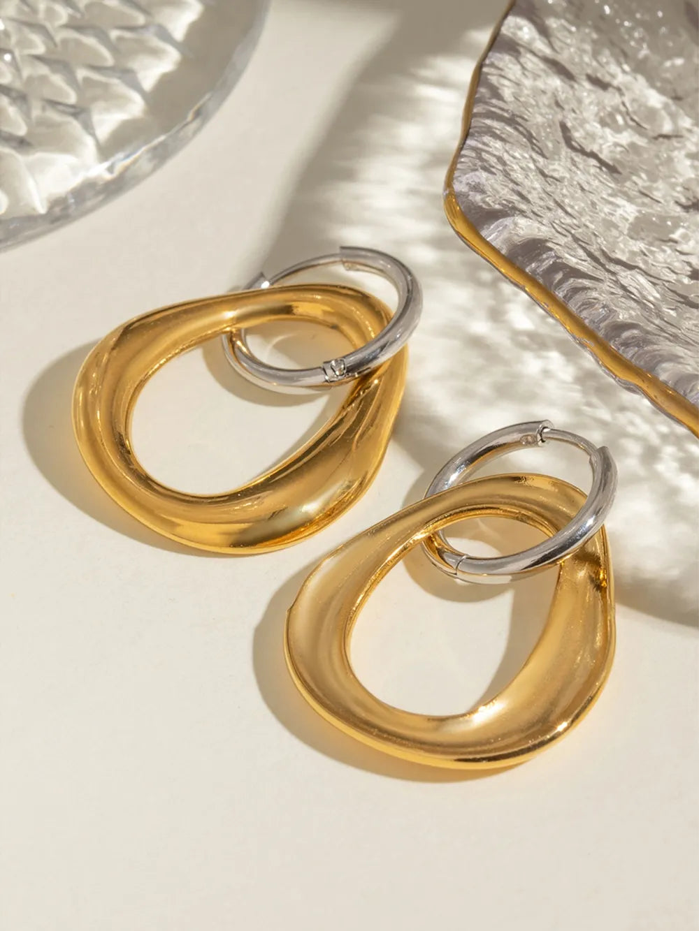 18K Gold-Plated Stainless Steel Contrast AsymmetricalEarrings