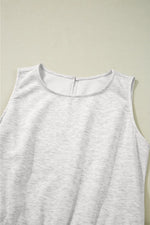 Solid Color Crew Neck Drawstring High Waist Sleeveless Jumpsuit