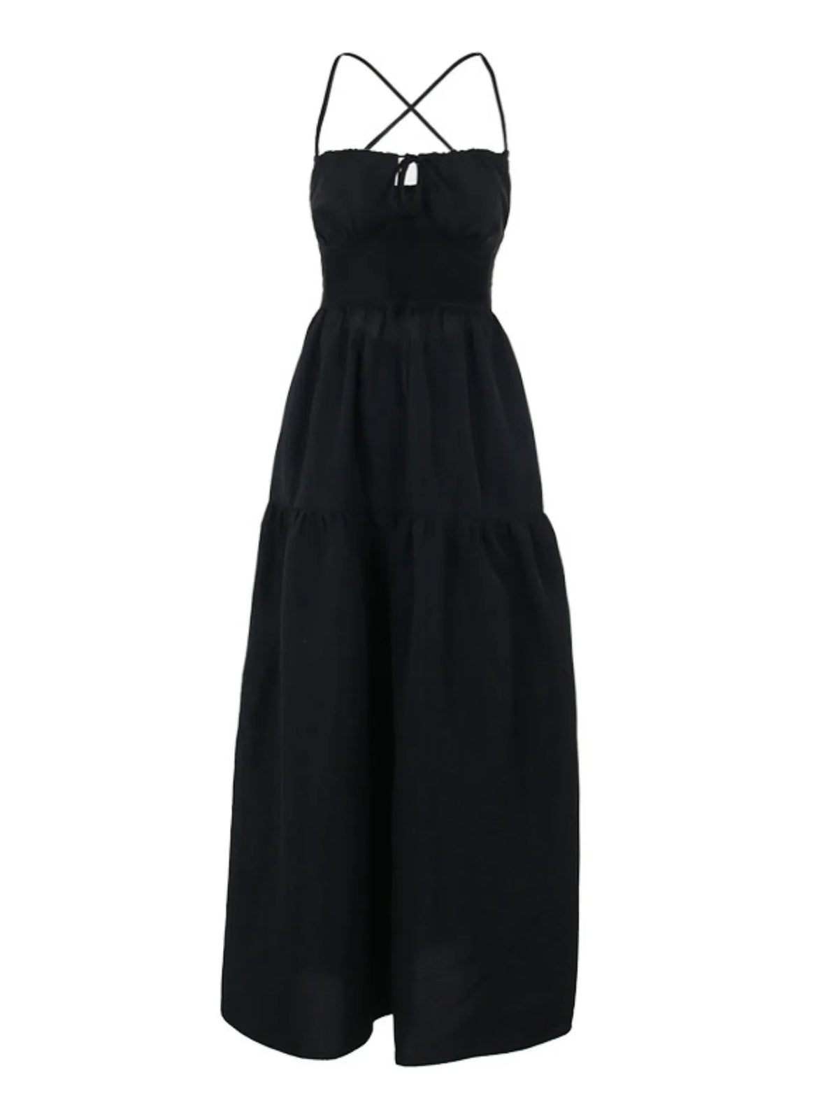 Tiered Lace Up Spaghetti Straps Maxi Dress