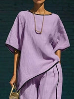 Contrast Trim Round Neck Top and Pants Set