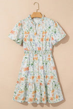 Frill Notched Puff Sleeve Dress