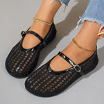 Woven Mesh Mary Jane Sandals with Buckle Strap