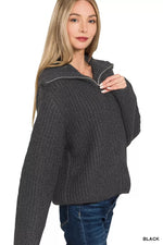 Zenana High Neck Full Zip Sweater Cardigan