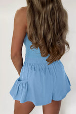 Ribbed Slim Tank Pocketed Wide Leg Shorts Set