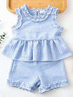 Children's Gingham Ruffle Trim Tank Top & Shorts Set