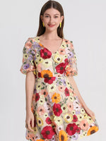 Plus Size Embroidered Floral V-Neck Mini Dress
