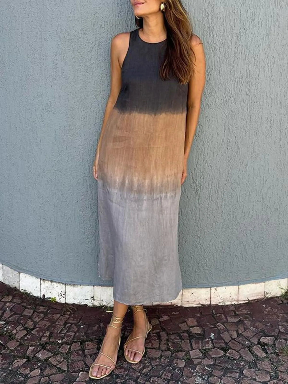 Full Size Sleeveless Gradient Tank Midi Dress Plus Size