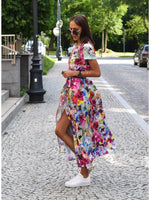 Surplice Short Sleeve Midi Dress
