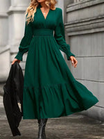 Surplice Long Sleeve Tiered Midi Dress