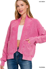 Zenana Washed Dropped Shoulder Cardigan with Side Pockets