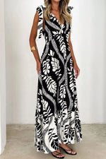 Printed V-Neck Tie Shoulder Midi Cami Dress