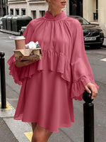 Ruffle Trim High Neck Mini Dress