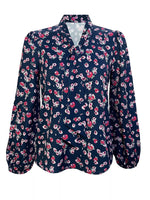 Printed Bow-Tie Neck Long Sleeve Blouse
