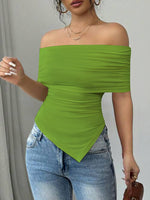 Off-Shoulder Ruched Asymmetrical Hem Top