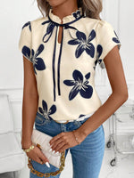 Tie Neck Short Sleeve Blouse