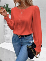 Lace Trim Long Sleeve Blouse
