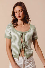 SO ME Tie Front Textured Vertical Stripe Knit Cardigan